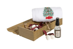 6'LI KOZALAK KOKU TAŞI/ÇAM AĞAÇ NAKIŞLI HAVLU 50x75 cm KUTULU SET BEYAZ - HOME SWEET HOME