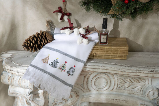 6'LI KOZALAK KOKU TAŞI/ÇOKLU AĞAÇ NAKIŞLI HAVLU 50x75 cm KUTULU SET BEYAZ - 4