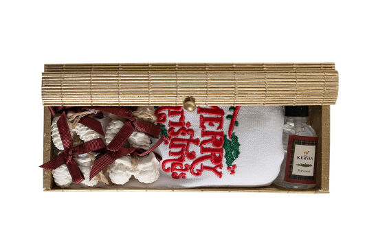 6'LI KOZALAK KOKU TAŞI/MERRY CHRISTMAS NAKIŞLI HAVLU 50x75 cm KUTULU SET BEYAZ - 3