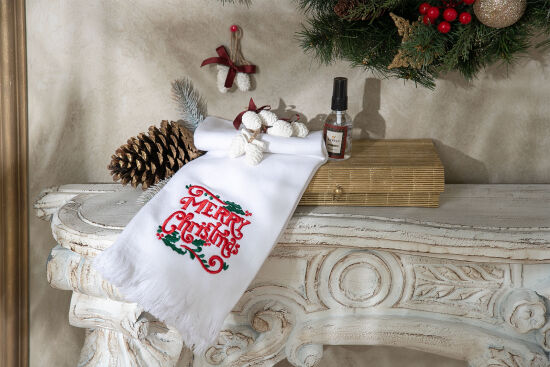 6'LI KOZALAK KOKU TAŞI/MERRY CHRISTMAS NAKIŞLI HAVLU 50x75 cm KUTULU SET BEYAZ - 5