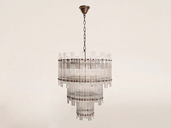 784-60 CIZGILI CAMLI AVİZE 60cm KOYU ANTİK - 1