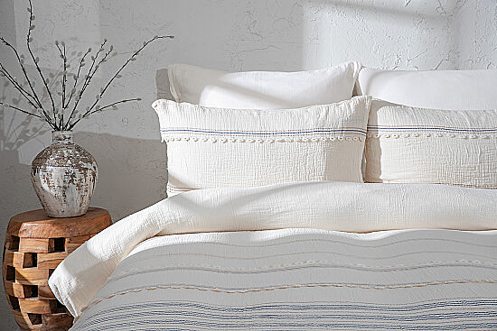 ANTONİN NEVRESİM TAKIMI 200X220 4 PRC ECRU-MAVİ - 1