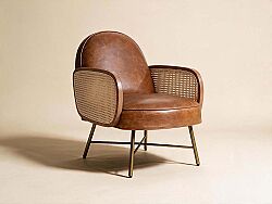 BAHIA KOLLU SANDALYE CAMEL 81x60x80cm C0545-1D B65 CUBA BROWN-W65 RATTAN-39 GOLD İRON - 2