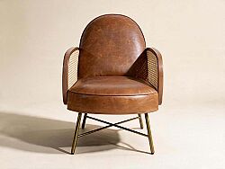 BAHIA KOLLU SANDALYE CAMEL 81x60x80cm C0545-1D B65 CUBA BROWN-W65 RATTAN-39 GOLD İRON - SANDALYE