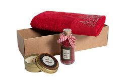 BANYO TUZU/ÇAM AĞACI TAŞLI HAVLU 45x70 cm KUTULU SET KIRMIZI - HOME SWEET HOME