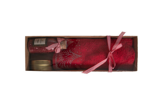 BANYO TUZU/ÇAM AĞACI TAŞLI HAVLU 45x70 cm KUTULU SET KIRMIZI - 4