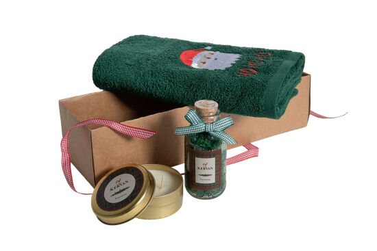 BANYO TUZU/NOEL BABA NAKIŞLI HAVLU 45x70 cm KUTULU SET YEŞİL - 1