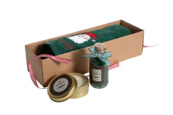 BANYO TUZU/NOEL BABA NAKIŞLI HAVLU 45x70 cm KUTULU SET YEŞİL - 3