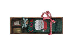 BANYO TUZU/NOEL BABA NAKIŞLI HAVLU 45x70 cm KUTULU SET YEŞİL - 4