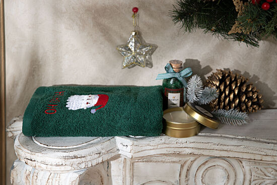 BANYO TUZU/NOEL BABA NAKIŞLI HAVLU 45x70 cm KUTULU SET YEŞİL - 5