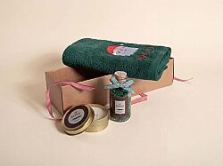 BANYO TUZU/NOEL BABA NAKIŞLI HAVLU 45x70 cm KUTULU SET YEŞİL - HOME SWEET HOME
