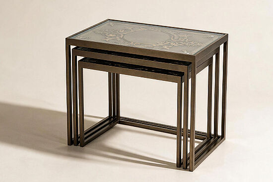 BARESSA-4 UCLU ZİGON ANTIK SEHPA GOLD 60x40x50cm - 1