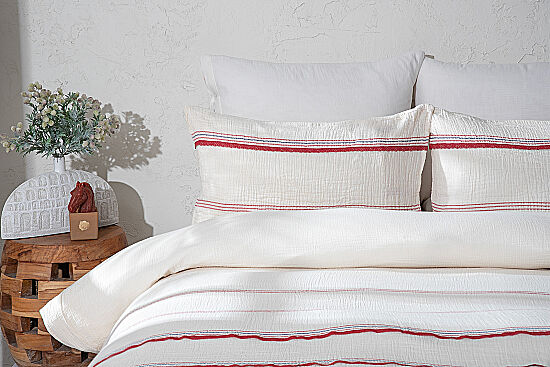 BLENCA NEVRESİM TAKIMI 200X220 4 PRC ECRU-KIRMIZI - 1