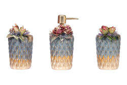 ÇİÇEKLİ BANYO SET 3'LÜ ZYB1996 (SIVI SABUNLUK-DIS FIRCALIK-PAMUKLUK) - HSH-KRVN ORTAK