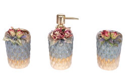 ÇİÇEKLİ BANYO SET 3'LÜ ZYB1996 (SIVI SABUNLUK-DIS FIRCALIK-PAMUKLUK) - 3