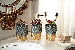 ÇİÇEKLİ BANYO SET 3'LÜ ZYB1996 (SIVI SABUNLUK-DIS FIRCALIK-PAMUKLUK) - 4