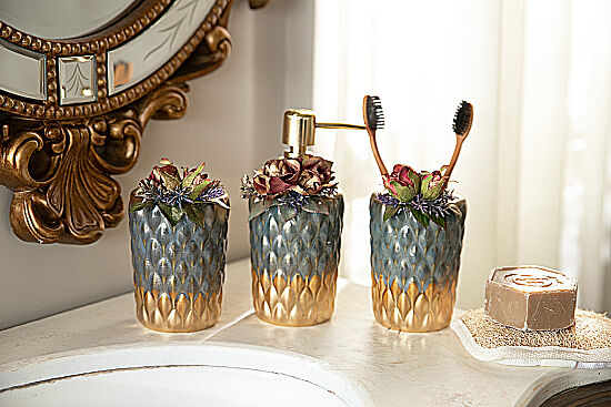 ÇİÇEKLİ BANYO SET 3'LÜ ZYB1996 (SIVI SABUNLUK-DIS FIRCALIK-PAMUKLUK) - 4