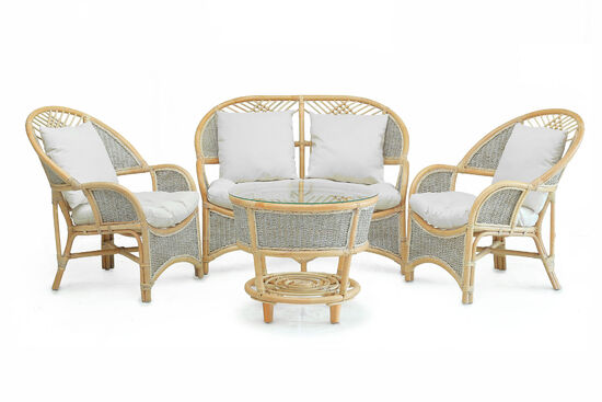 COBANA İKİLİ KOLTUK 125x82x91cm+TEKLİ KOLTUK 75x82x91cm (2 ADET)+ORTA SEHPA 69x69x57cm ESKİTME BEYAZ - 1