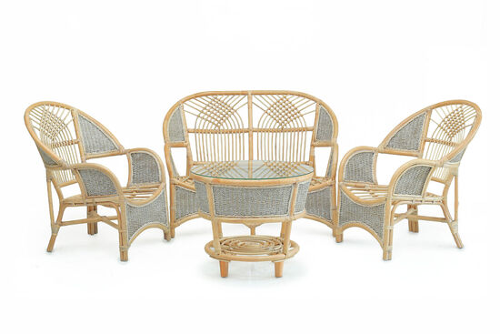 COBANA İKİLİ KOLTUK 125x82x91cm+TEKLİ KOLTUK 75x82x91cm (2 ADET)+ORTA SEHPA 69x69x57cm ESKİTME BEYAZ - 3