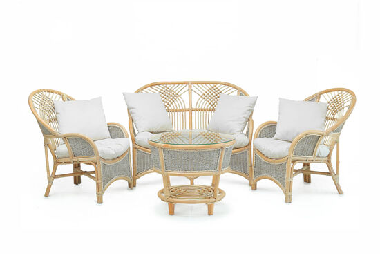 COBANA İKİLİ KOLTUK 125x82x91cm+TEKLİ KOLTUK 75x82x91cm (2 ADET)+ORTA SEHPA 69x69x57cm ESKİTME BEYAZ - 2