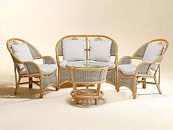 COBANA İKİLİ KOLTUK 125x82x91cm+TEKLİ KOLTUK 75x82x91cm (2 ADET)+ORTA SEHPA 69x69x57cm ESKİTME BEYAZ - 2