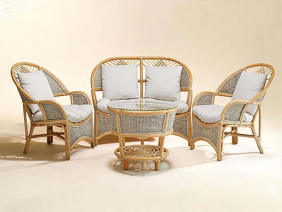 COBANA İKİLİ KOLTUK 125x82x91cm+TEKLİ KOLTUK 75x82x91cm (2 ADET)+ORTA SEHPA 69x69x57cm ESKİTME BEYAZ - 2