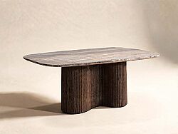 CONCH YEMEK MASASI KAHVERENGİ GRİ MERMER 100x180x76cm DT230042_BND - KERVAN