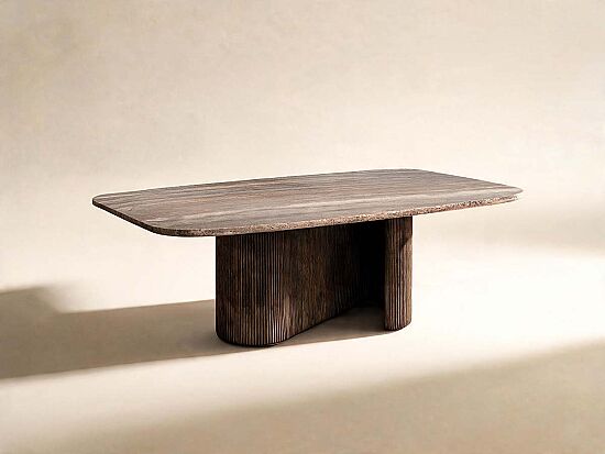 CONCH YEMEK MASASI KAHVERENGİ GRİ MERMER 110x240x76cm DT239122_BND - 2