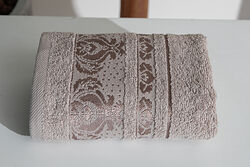 DAMAKS DESEN BORDÜRLÜ HAVLU 30X50cm VİZON - 2