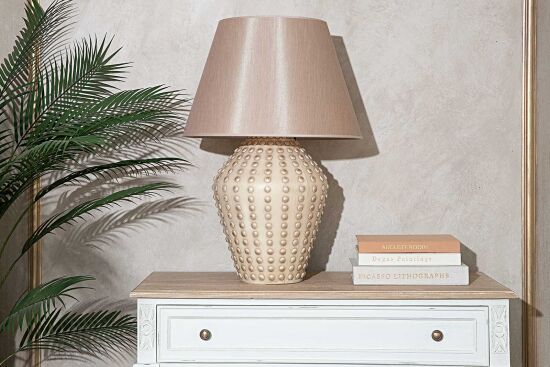 DÜĞMELİ KÜP MASA LAMBASI 50X75 CM KREM-GOLD - 2