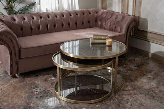ELEGANCE 2'Lİ ORTA SEHPA PİRİNÇ ESKİTME (83x83 H:45,5cm + 69,5x69,5 H:40,5 cm)