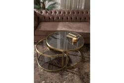 ELEGANCE 2'Lİ ORTA SEHPA PİRİNÇ ESKİTME (83x83 H:45,5cm + 69,5x69,5 H:40,5 cm) - Thumbnail