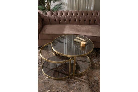 ELEGANCE 2'Lİ ORTA SEHPA PİRİNÇ ESKİTME (83x83 H:45,5cm + 69,5x69,5 H:40,5 cm)