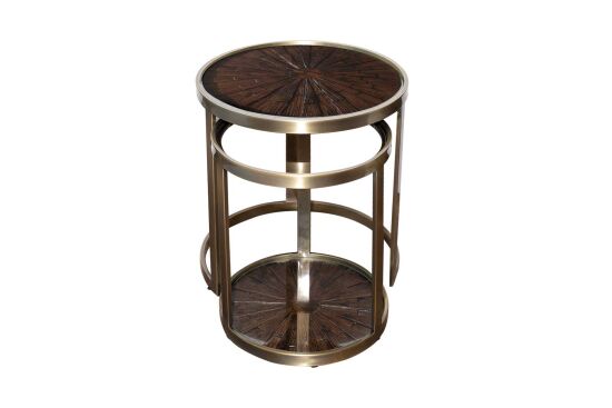 ELEGANCE 2'Lİ ZİGON SEHPA PİRİNÇ ESKİTME (47x47 H:50,5cm + 37,5x37,5 H:45,5 cm) - 1