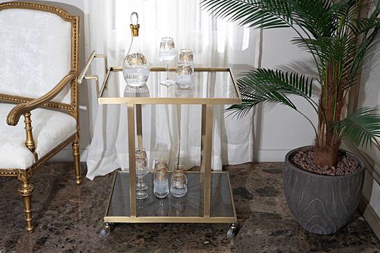 ELEGANCE SERVİS ARABASI DİKDÖRTGEN PİRİNÇ ESKİTME (73x50 H:81,5cm)