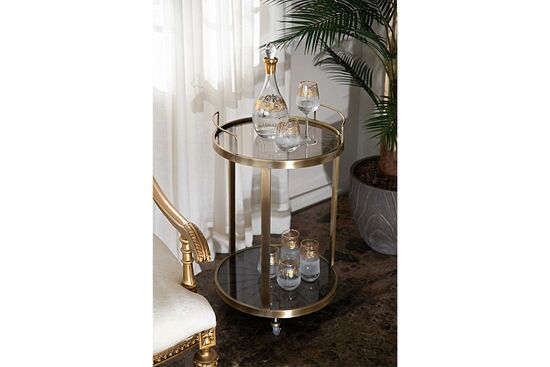 ELEGANCE SERVİS ARABASI YUVARLAK PİRİNÇ ESKİTME (46,5x46,5 H:76,5cm)