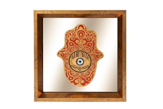 FATMA ANANIN ELİ AYNALI ÇERÇEVELİ DUVAR DEKOR KİREMİT 22X22 CM - 1