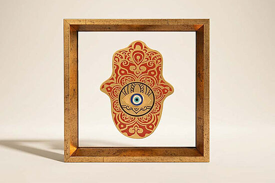 FATMA ANANIN ELİ AYNALI ÇERÇEVELİ DUVAR DEKOR KİREMİT 22X22 CM - 1