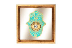 FATMA ANANIN ELİ AYNALI ÇERÇEVELİ DUVAR DEKOR TURKUAZ 22X22 CM - 1