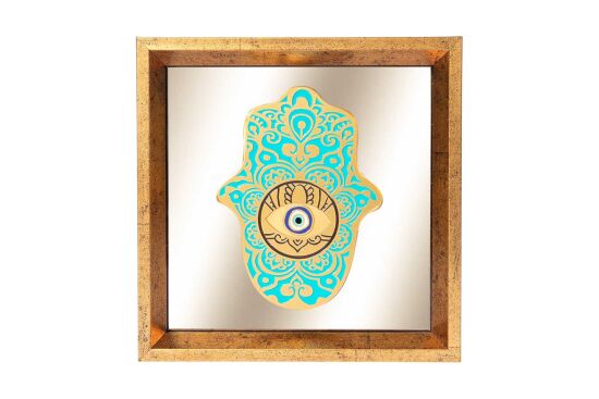 FATMA ANANIN ELİ AYNALI ÇERÇEVELİ DUVAR DEKOR TURKUAZ 22X22 CM - 1