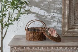 FLORAL KULPLU YUVARLAK PİKNİK SEPETİ (M) 29X19 CM (SPT-332) - Thumbnail