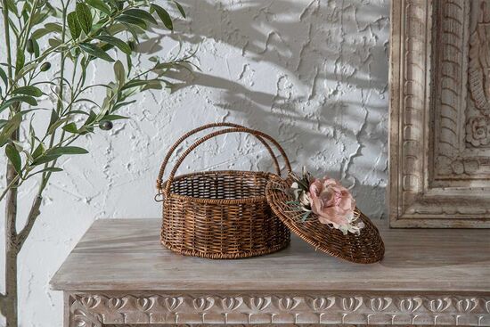FLORAL KULPLU YUVARLAK PİKNİK SEPETİ (M) 29X19 CM (SPT-332)