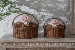 FLORAL KULPLU YUVARLAK PİKNİK SEPETİ (M) 29X19 CM (SPT-332) - Thumbnail