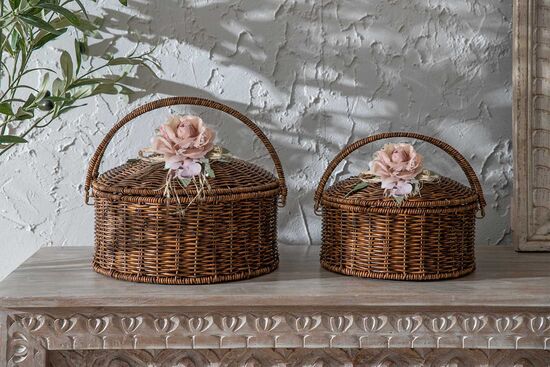 FLORAL KULPLU YUVARLAK PİKNİK SEPETİ (M) 29X19 CM (SPT-332)