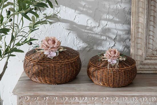 FLORAL YUVARLAK KAPAKLI SEPET (M) 29X19 CM (SPT-333)
