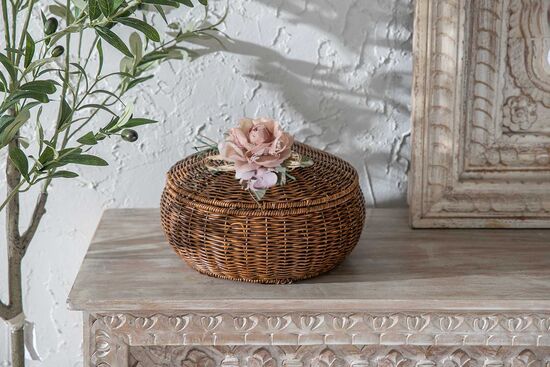 FLORAL YUVARLAK KAPAKLI SEPET (M) 29X19 CM (SPT-333)