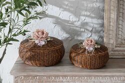 FLORAL YUVARLAK KAPAKLI SEPET (S) 24X15 CM (SPT-333) - Thumbnail