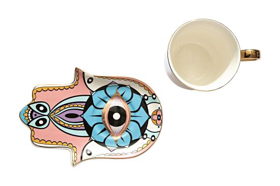 GÖZ & FATMA ANA ELİ TEMALI TEKLİ FİNCAN SETİ ( 2 PRÇ. )-220 Cc-QK031 - 3