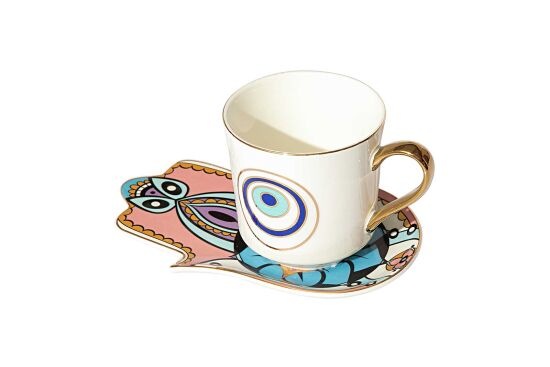 GÖZ & FATMA ANA ELİ TEMALI TEKLİ FİNCAN SETİ ( 2 PRÇ. )-220 Cc-QK031 - 2