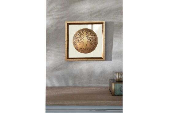 HAYAT AĞACI DUVAR DEKOR (BRONZ AYNALI NAZAR BONCUKLU) 27X27 CM - 2
